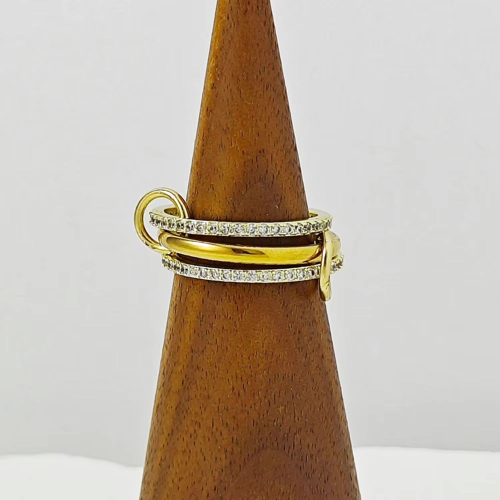 Anillos apilables de múltiples capas para mujer,acero inoxidable, Color dorado, circón brillante