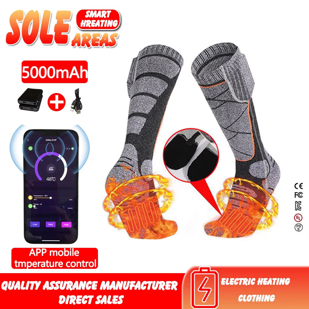 Outdoor Warm Socks 5000Mah APP Control Self Heating Socks Winter Skiing Warm Socks Men'S Women'S Warm Foot Electric Socks