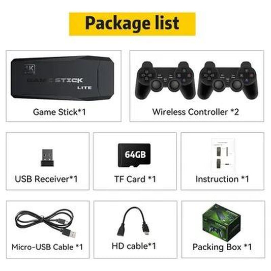 M8 Retro Game Console, with 2 Wireless Controllers, Built-In 9 Emulators with GBA PS1, 64G Nostalgia Game Stick Bluetooth Cable Hdmi