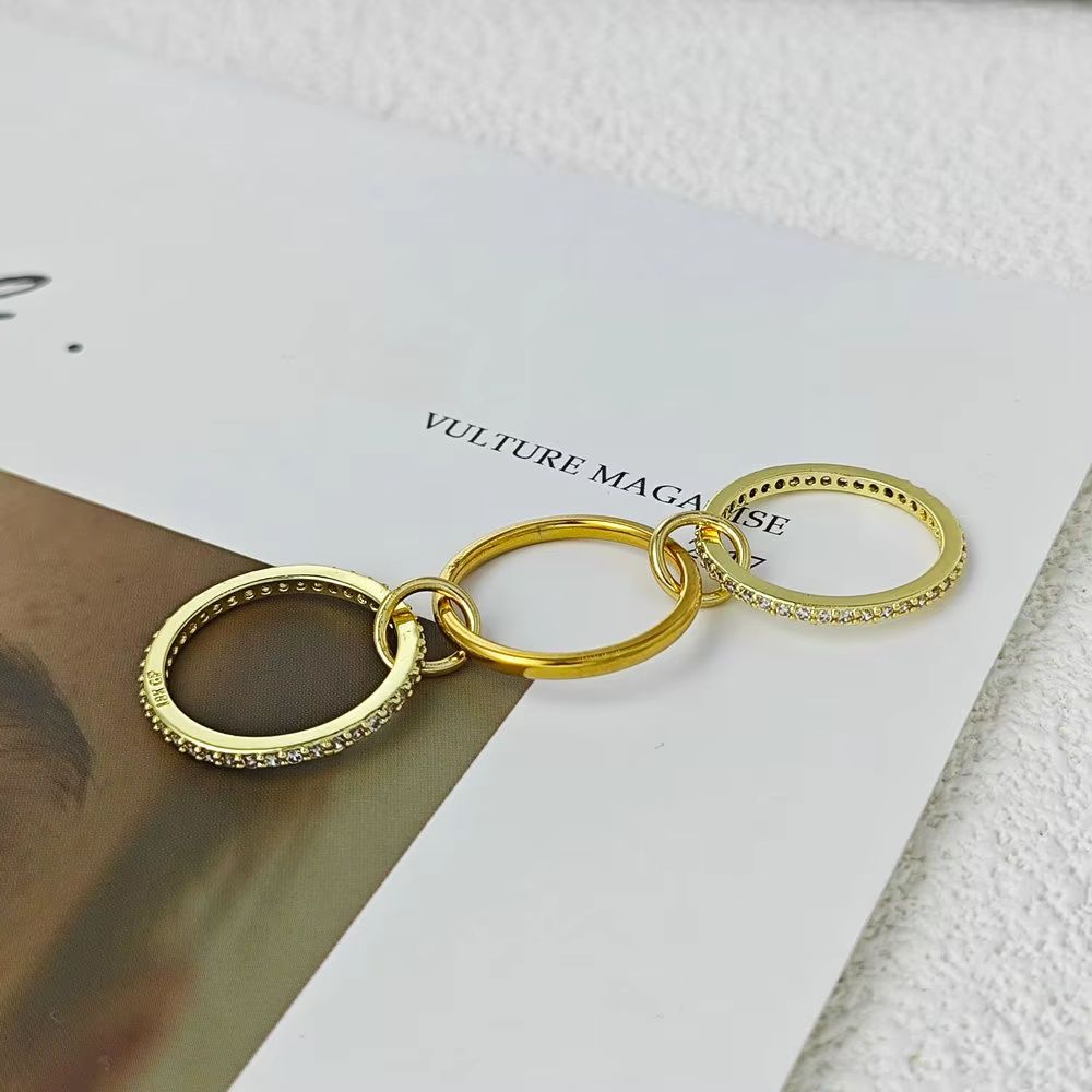 Anillos apilables de múltiples capas para mujer,acero inoxidable, Color dorado, circón brillante