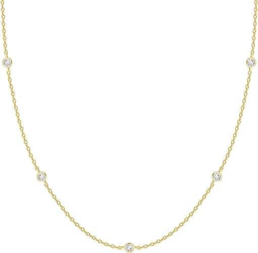 Cllar de diamante simulado chapado en oro de 14 quilates, collar de cadena Circonia con capas delicadas para mujer