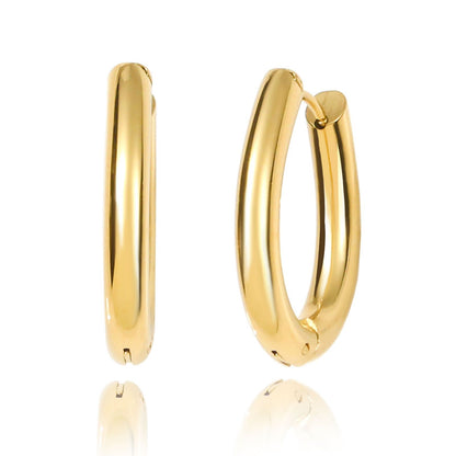 Pendiente Acero Inoxidable con Acabado en Baño Oro o Plata.  Aro con Pasador Huggie