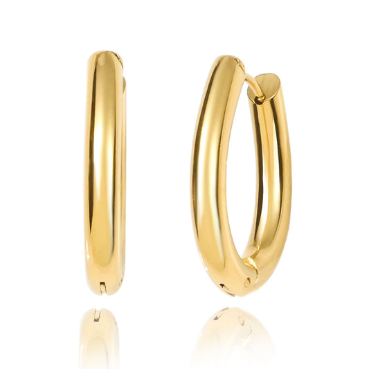 Pendiente Acero Inoxidable con Acabado en Baño Oro o Plata.  Aro con Pasador Huggie