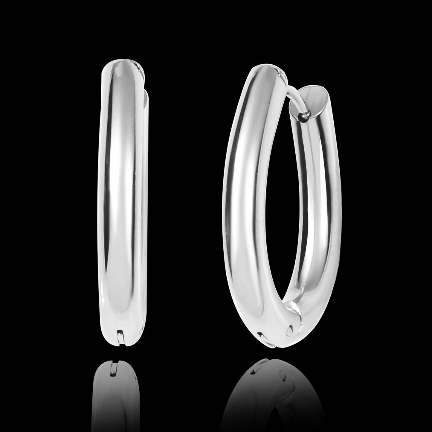 Pendiente Acero Inoxidable con Acabado en Baño Oro o Plata.  Aro con Pasador Huggie