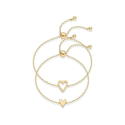 Conjunto de pulseras a juego con colgantes de corazón chapados en oro para mujer | Pack de dos pulseras ajustables para el Día de San Valentín, símbolo de amor y amistad.