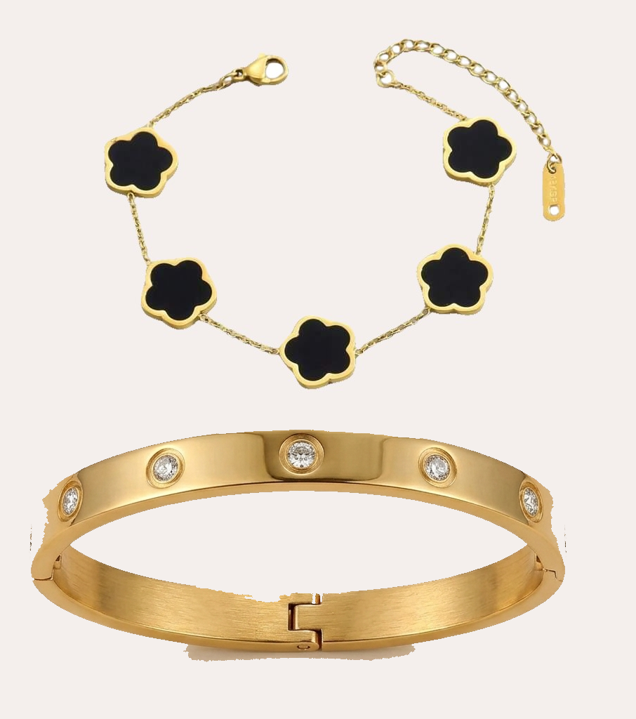 Floral and Zirconia Bracelet Set